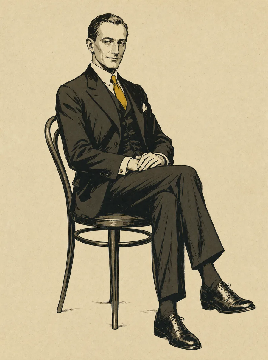 A smiling visitor in a yellow tie, sitting on a chair